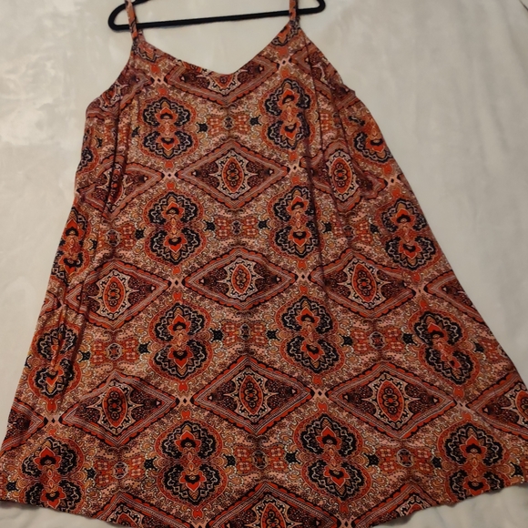 Bohemian Orange and Black Patterned Dress - Picture 1 of 4